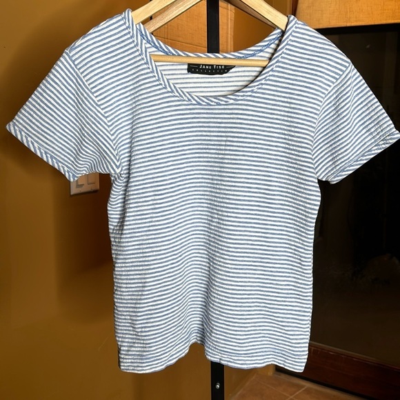 Vintage Jane Tise Collection Blue White Stripe Top Size Medium - Picture 1 of 3